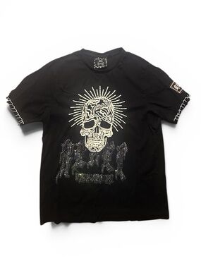 rebel vengeance skull rhinestone embroidered tee
